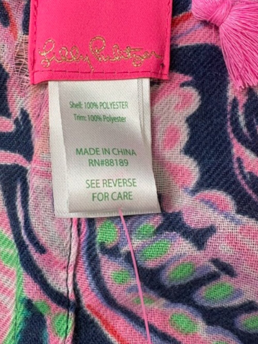 NWT Lilly Pulitzer Resort Infinity Loop Scarf High Tide Navy Pink Tassel - Picture 3 of 7